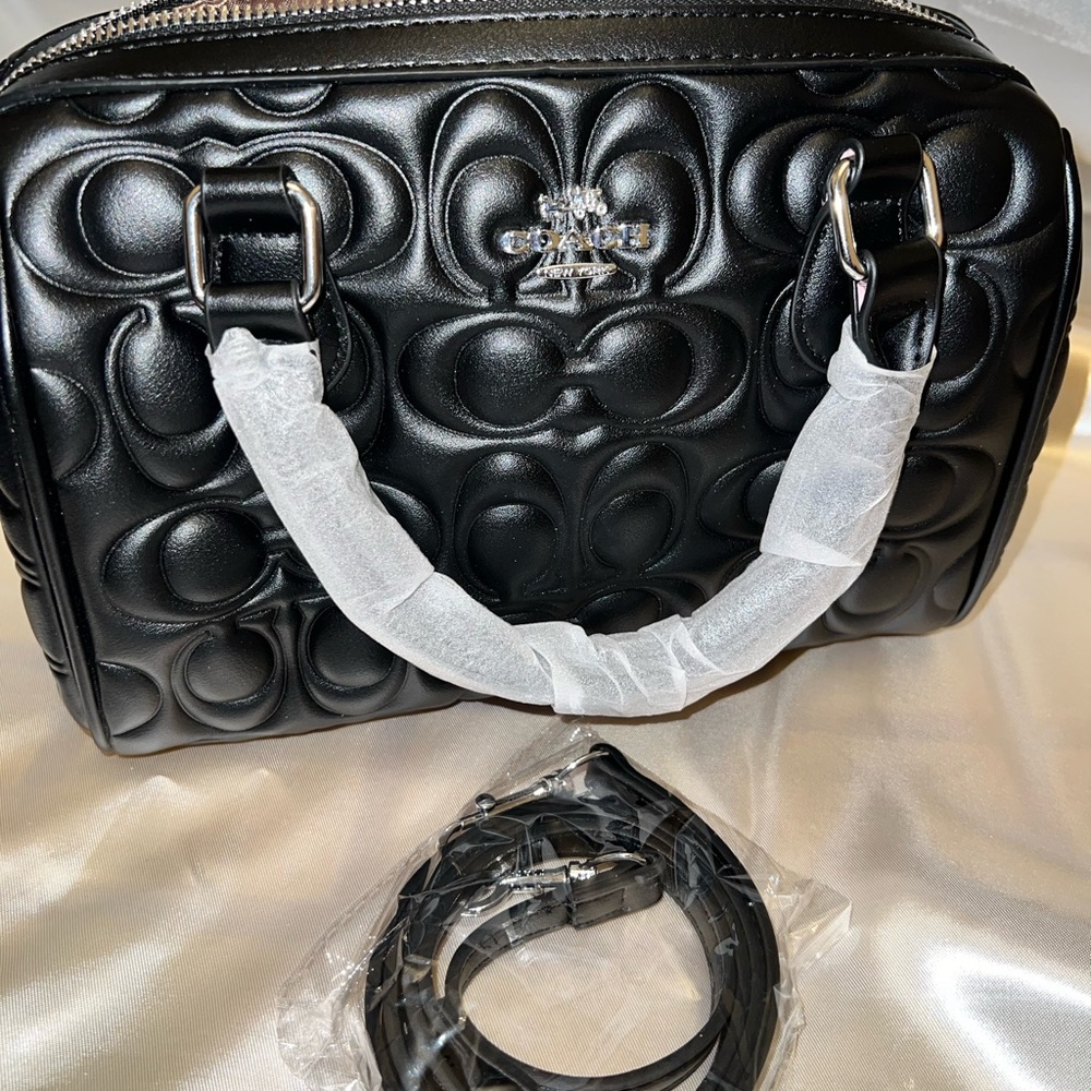 Coach Black Quilted Signature Leather Satchel with Detachable Strap
